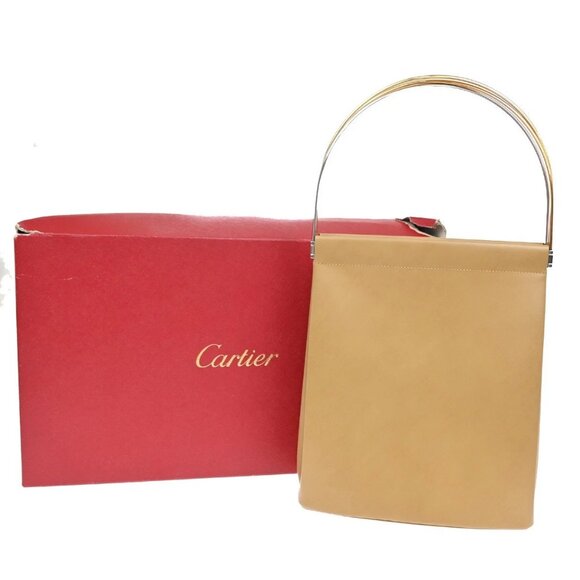 CARTIER Logo Trinity Tricolor Metal Handle Hand Bag Leather Beige France 76EF392 - Picture 1 of 16